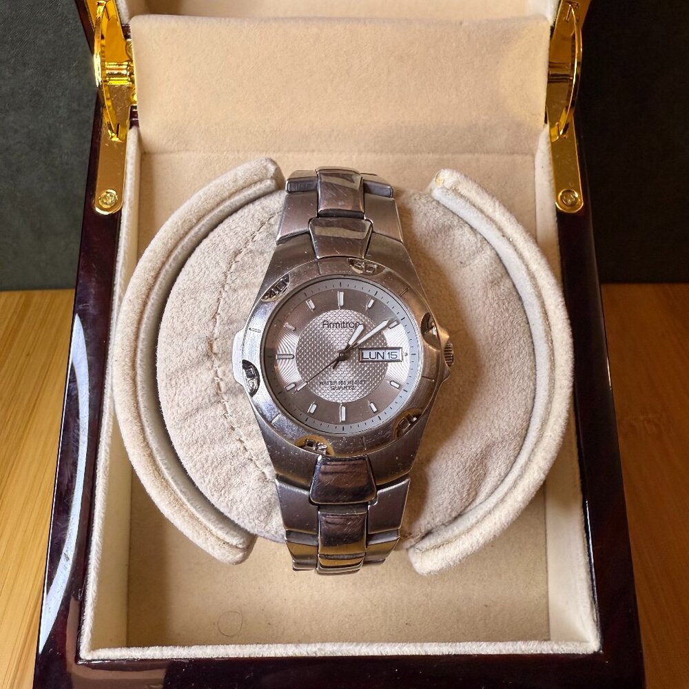 Armitron Day Date Diver Watch Silver Tone 20/1797, 37mm